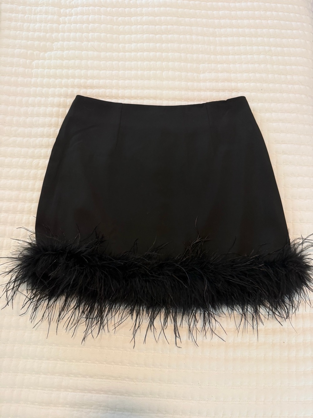 Black Feather-Trim Mini Skirt